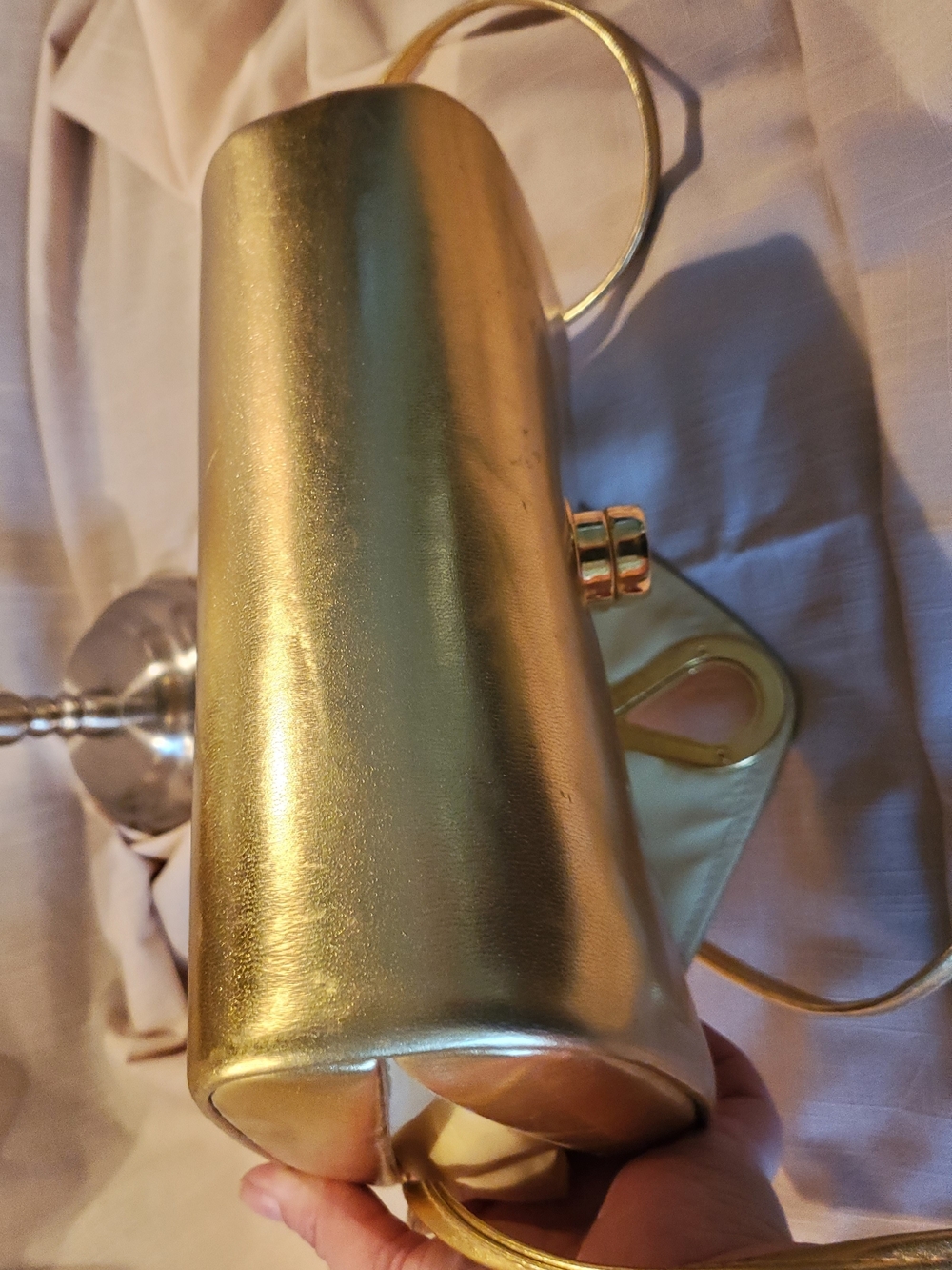 Vintage Rafy Gold Metallic Padded Vinyl Crossbody Evening Bag - Picture 7 of 8